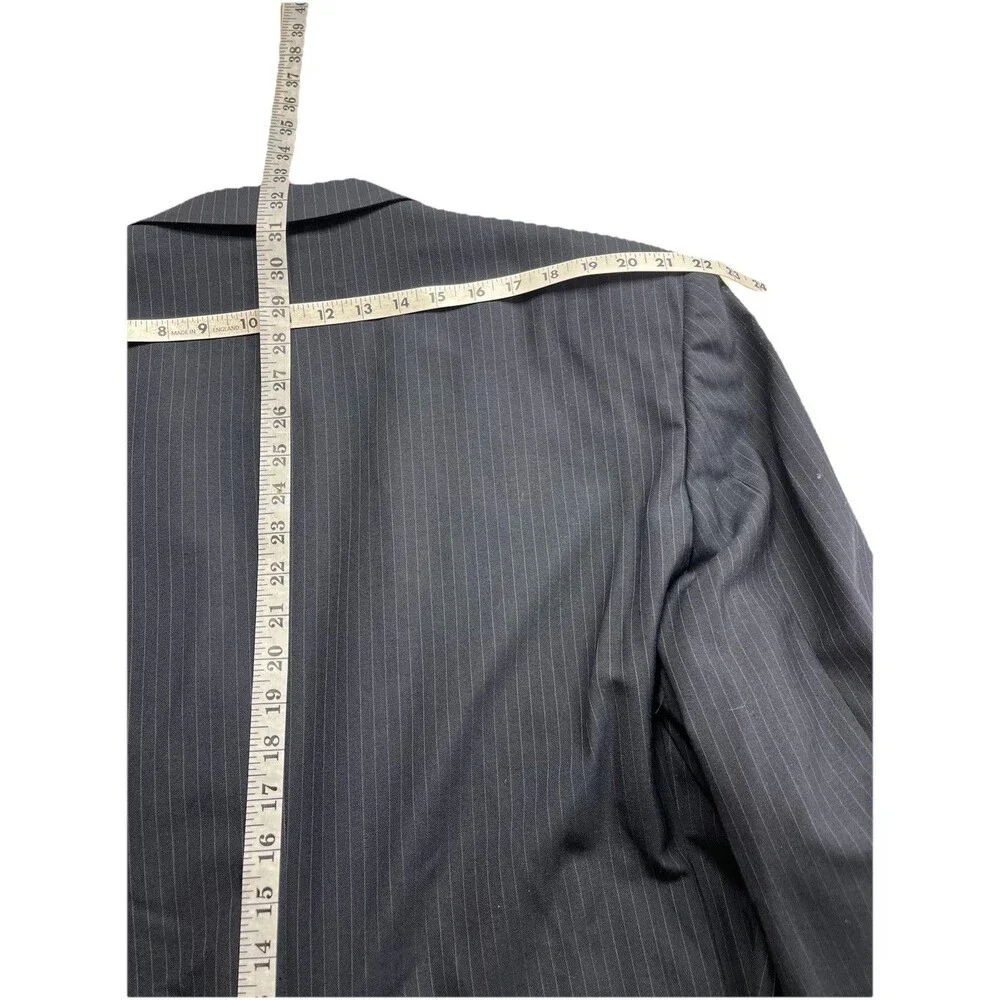 Vintage CARTIER 2pc Men Suit Navy Blue 100% Wool Pinstriped 52L 48x34